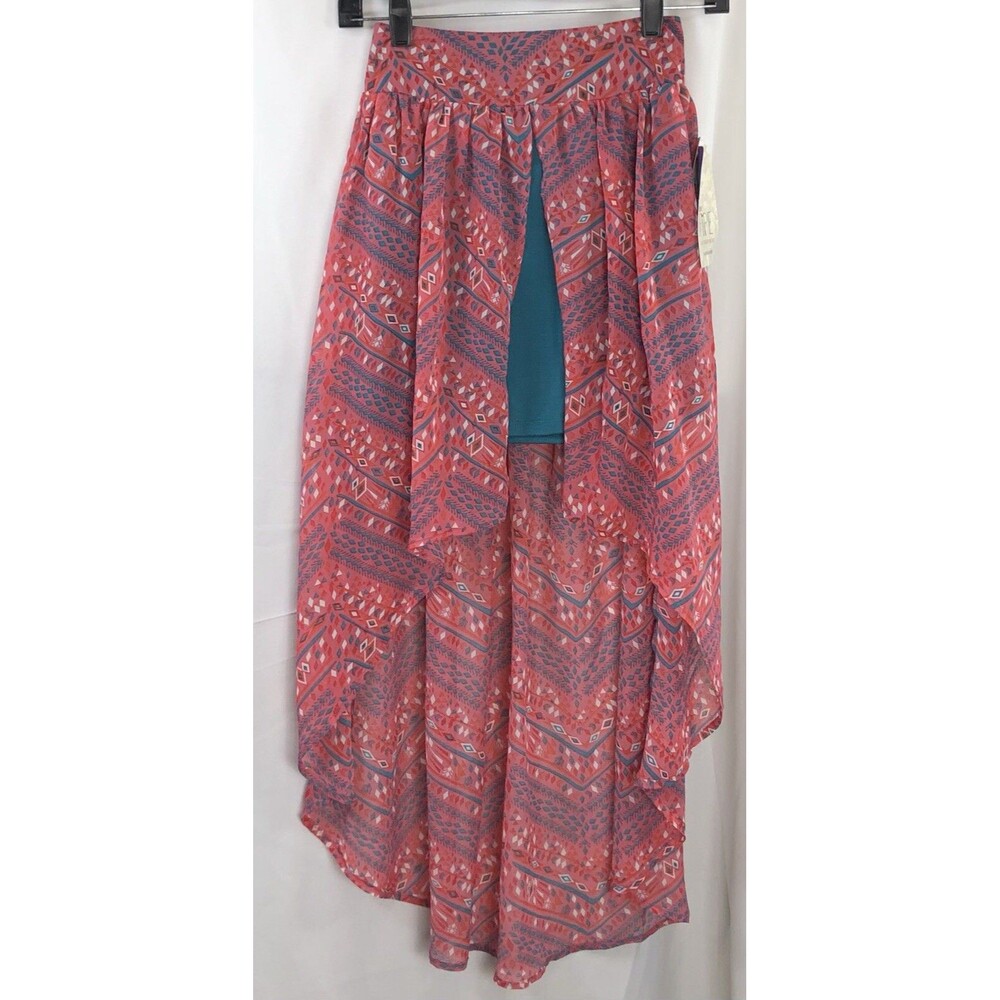 NWT Love Fire Chiffon Flowy Overlay Mini Skirt S Coral Geo Beach Fairy Festival